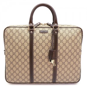 グッチビジネスバッグ GUCCI ブリーフケース GGプラス GG柄 GGマーク ベージュ×ダークブラウン 201480 KGDHG 9643