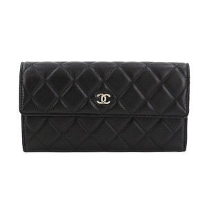 シャネル CHANEL マトラッセ 二つ折り 長財布 レザー ブラック A50096 シルバー 金具