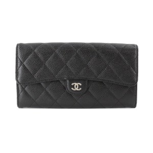 シャネル CHANEL マトラッセ 二つ折り 長財布 キャビアスキン ブラック A80758