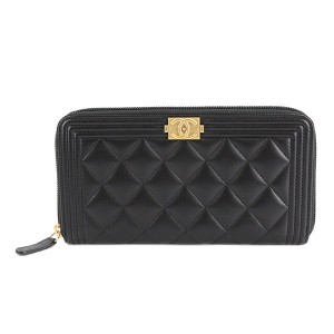 シャネル CHANEL ボーイシャネル ロング ジップ ウォレット ラウンドファスナー 長財布 レザー ブラック A80288