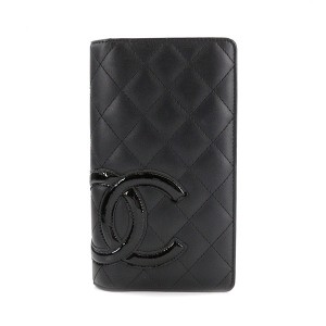 シャネル CHANEL カンボンライン 二つ折り 長財布 レザー エナメル ブラック A26717