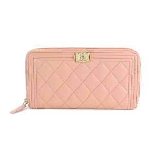 シャネル CHANEL ボーイシャネル マトラッセ ロング ジップ ウォレット ラウンドファスナー 長財布 レザー ピンク A80288