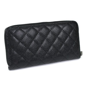 シャネル CHANEL 財布 長財布 ラウンドファスナー長財布 キャビアスキン マトラッセ ブラック シルバー金具 A50097 レディース
