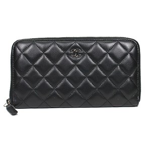 シャネル CHANEL 財布 長財布 ラウンドファスナー長財布 ラムスキン マトラッセ ブラック シルバー金具 A50097 レディース
