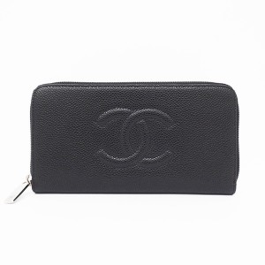 シャネル CCロゴ ラウンドファスナー ロングウォレット シルバー金具 ココマーク A50071