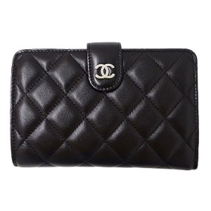 シャネル CHANEL マトラッセ 二つ折り財布 ラムスキン SV金具 ブラック A48667