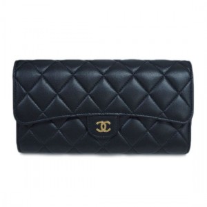 シャネル財布 A80758 CHANELクラシック ロング フラップウォレット 長札ファスナー 小銭入れ付き 長財布 マトラッセライン ブラックxボルドーゴールド金具