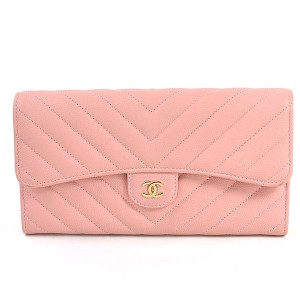 シャネル長財布 Vステッチ ココマーク ピンク ソフトキャビアスキン CHANEL レディース A80758