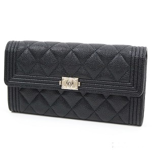 シャネル 【CHANEL】 ボーイシャネル ロング フラップウォレット ブラック キルティングレザー 二つ折り長財布 マトラッセ タイムレスクラシック サイフ A80286