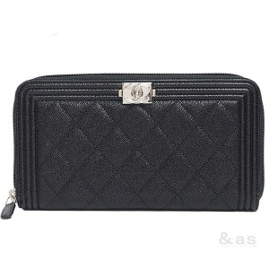 シャネル財布 ボーイシャネル ジップウォレット ラウンドファスナー 黒/SV A80288 CHANEL