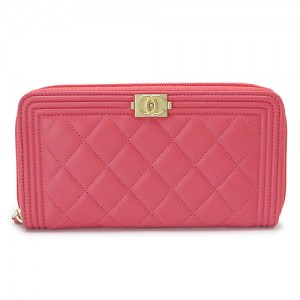 シャネル 長財布 CHANEL 財布 ラウンドファスナー ボーイシャネル マトラッセ キルティング レザー ピンク BOY CHANEL A80288 Y33062 3B811