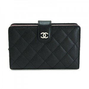 シャネル財布CHANEL 二つ折り財布 マトラッセ キャビアスキン キルティング レザー ブラック×ボルドー A48667
