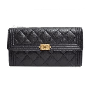 シャネル財布 ボーイシャネル フラップ ロングウォレット キャビアスキン黒/マットゴールド A80286 CHANEL