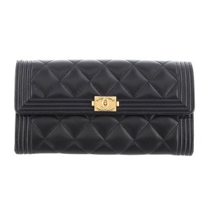 シャネル CHANEL ボーイシャネル ラムスキン 黒 ブラック ゴールド金具 A80286 財布
