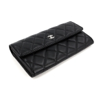 シャネル CHANEL マトラッセ 二つ折り 長財布 レザー ブラック A50096 シルバー 金具