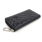 シャネル CHANEL カンボンライン ラウンドファスナー 長財布 レザー エナメル ブラック A50078