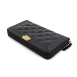 シャネル CHANEL ボーイシャネル ロング ジップ ウォレット ラウンドファスナー 長財布 レザー ブラック A80288