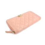 シャネル CHANEL ボーイシャネル マトラッセ ロング ジップ ウォレット ラウンドファスナー 長財布 レザー ピンク A80288