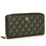 シャネル CHANEL マトラッセ ラウンドファスナー 長財布 ラムスキン 黒 ブラック A50097