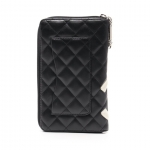 シャネル CHANEL カンボンライン ラウンドファスナー長財布 レザー 黒 白 A48660