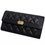 シャネル財布 ボーイシャネル フラップ ロングウォレット キャビアスキン黒/マットゴールド A80286 CHANEL