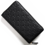 グッチ GUCCI 307980-A0V1G-1000 グッチ ラウンドファスナー長財布 グッチシマレザー ブラック×ライトゴールド