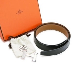 エルメスベルト HERMES エルメス レザーベルト メンズ　レザー シルバーバックル R刻印 ブラック×ブラウン he-be-6801