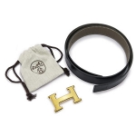 エルメスベルト HERMES エルメス レザーベルト レザー ゴールドバックル P刻印 ブラック×エトープ/ゴールド he-be-6805