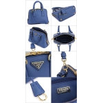 プラダ 2WAYミニハンドバッグ 青 G金具 BL0851 レディース サフィアーノ PRADA ギャラ ストラップ