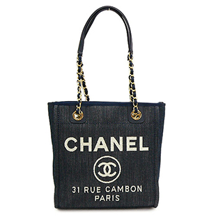 シャネル CHANEL A66939 DENIMトートバッグ  チェーン ショルダーバッグ ドーヴィル コットンキャンバス ココマーク デニム/ネイビー 