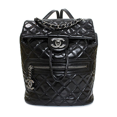 CHANEL シャネル マトラッセ ヴィンテージ カーフ リュック A92961 シルバー金具 ココマーク 黒 レディース