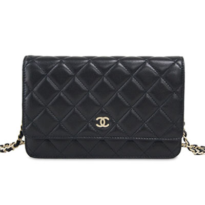シャネル CHANEL マトラッセ チェーン ウォレット 財布 ブラック レザー A33814