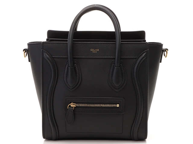 CELINE  2wayショルダーバッグ ラゲージ ナノショッパー ブラック ゴールド金具 カーフ 18924