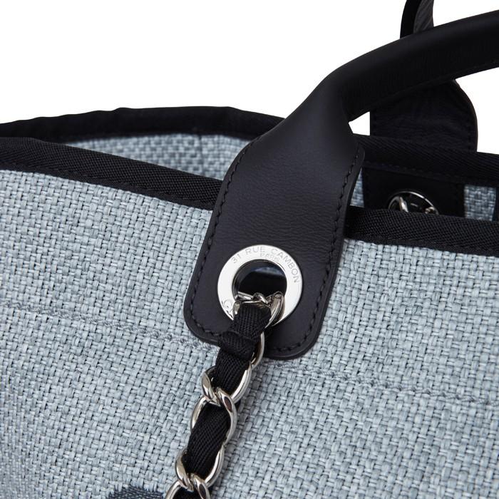 CHANEL シャネル ドーヴィル ラージ ショッピングトートバッグ グレー×ブラック ココマーク チェーンショルダーバッグ チェーントート ストロー ラフィア A66941 Y60295 2B180