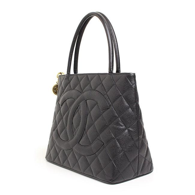 CHANEL シャネル キャビアスキン 復刻トートバッグ ショルダーバッグ レディース ブラック ゴールド金具 レザー A01804