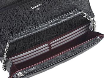 シャネル　チェーンウォレット　ストラップ付き長財布　CC　ココ　マトラッセ　キャビアスキン　ブラックｘボルドー　シルバー金具　A33814 Y01588 C3906