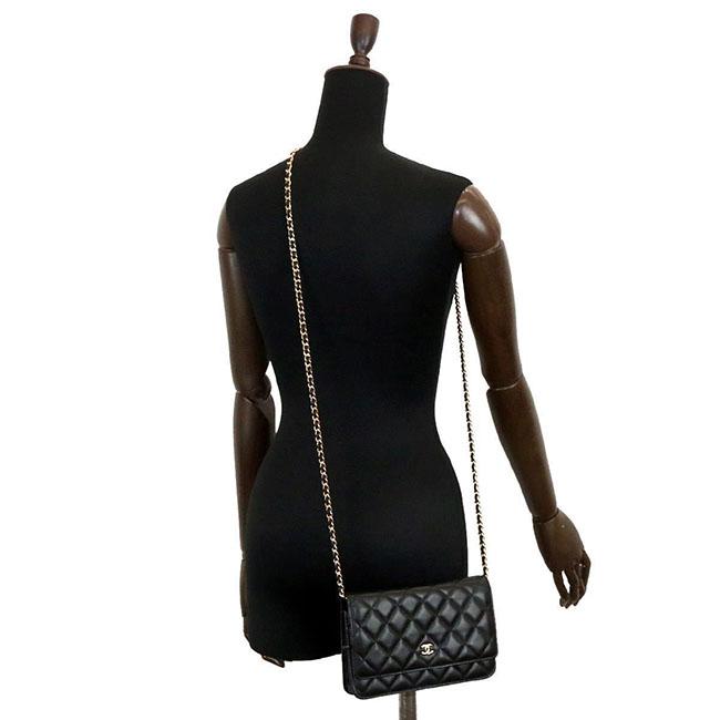 シャネル CHANEL マトラッセ チェーン ウォレット 財布 ブラック レザー A33814