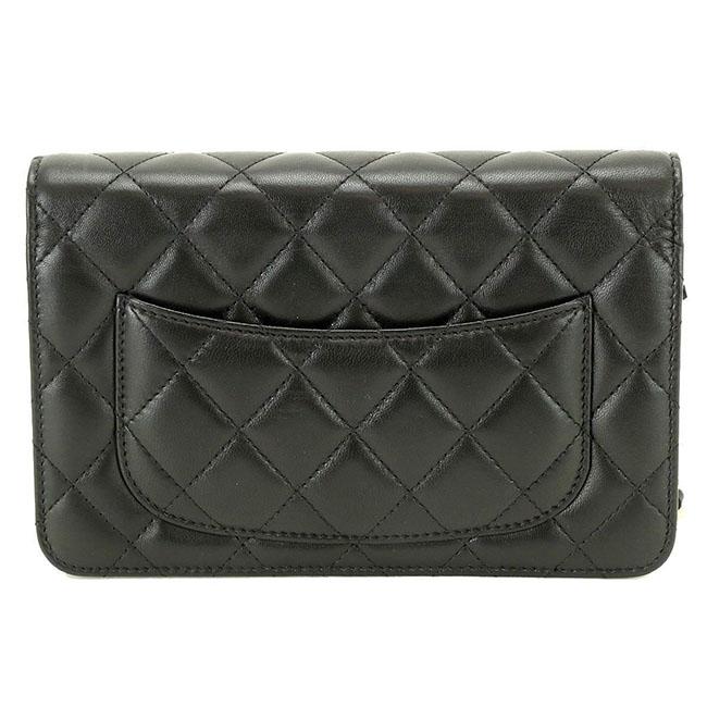 シャネル CHANEL マトラッセ チェーン ウォレット 財布 ブラック レザー A33814