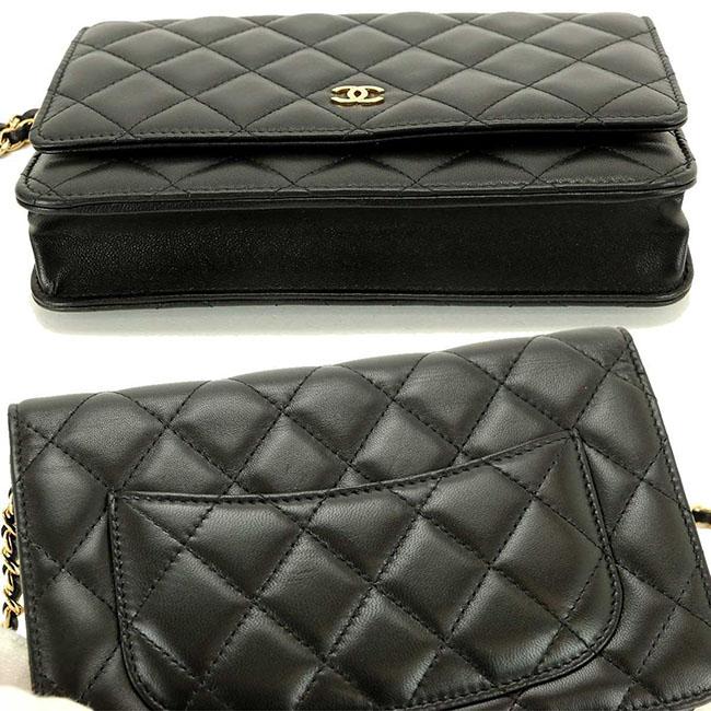 シャネル CHANEL マトラッセ チェーン ウォレット 財布 ブラック レザー A33814