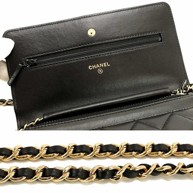 シャネル CHANEL マトラッセ チェーン ウォレット 財布 ブラック レザー A33814