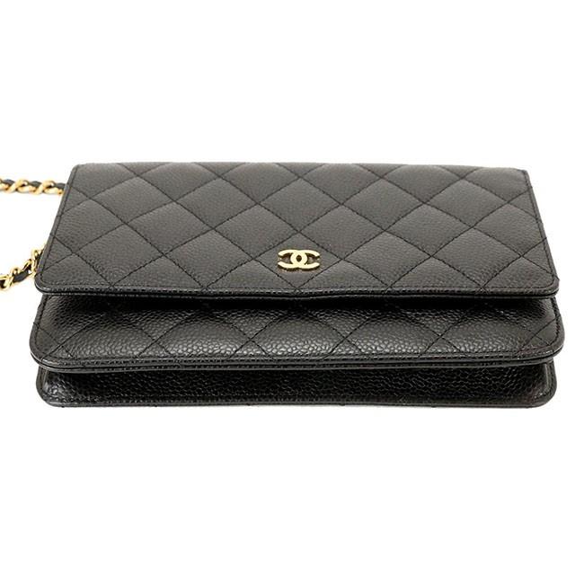 シャネル CHANEL マトラッセ チェーン ウォレット 長財布 キャビアスキン ブラック A33814
