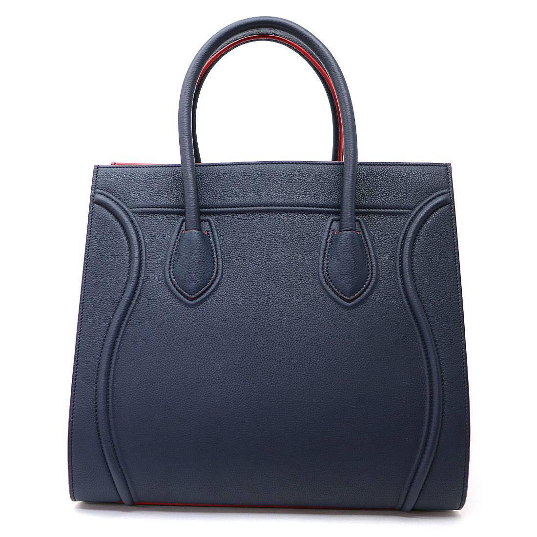 セリーヌ  CELINE スモール スクエア ラゲージファントム グレインカーフスキン ダークブルー×レッド ハンドバッグ トートバッグ ショッパー 169953
