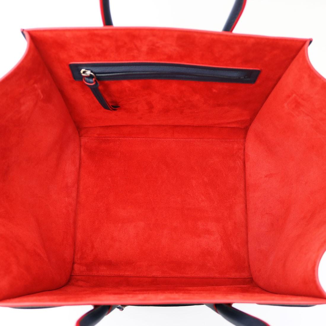 セリーヌ  CELINE スモール スクエア ラゲージファントム グレインカーフスキン ダークブルー×レッド ハンドバッグ トートバッグ ショッパー 169953