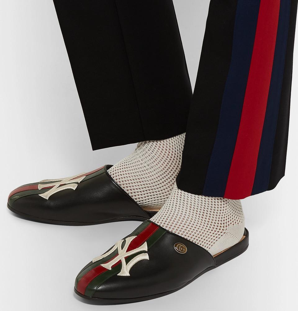 グッチ GUCCI  NY Yankees PATCH ヤンキースパッチ レザースリッパ 535585 0G0L0 6464