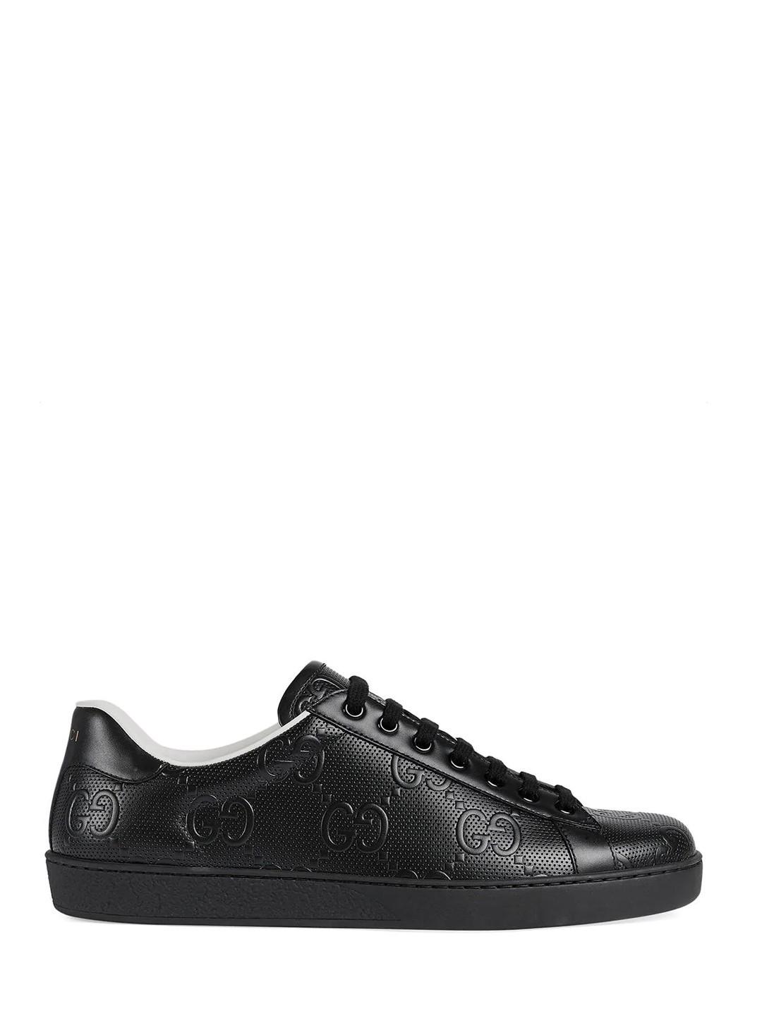 GUCCIシューズ エース GGブラックレザー ロートップスニーカー 625787 1XK10 1000