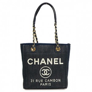 シャネル CHANEL A66939 DENIMトートバッグ  チェーン ショルダーバッグ ドーヴィル コットンキャンバス ココマーク デニム/ネイビー 