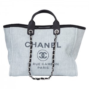 CHANEL シャネル ドーヴィル ラージ ショッピングトートバッグ グレー×ブラック ココマーク チェーンショルダーバッグ チェーントート ストロー ラフィア A66941 Y60295 2B180