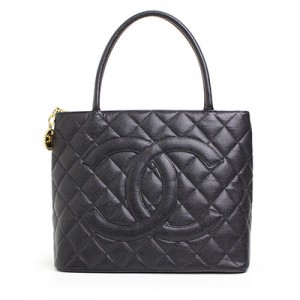 CHANEL シャネル キャビアスキン 復刻トートバッグ ショルダーバッグ レディース ブラック ゴールド金具 レザー A01804