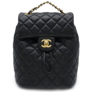 CHANEL シャネル マトラッセ リュックサック バックパック チェーン ミニリュック ココマーク ラムスキン ブラック 黒 ゴールド金具 A91121 