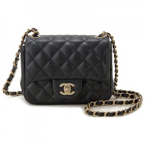 CHANEL シャネル ミニマトラッセ チェーンショルダーバッグ キャビアスキン ブラック ゴールド金具 A35200